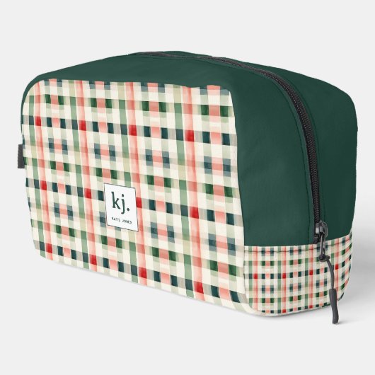 Soft Evergreen Gingham Monogram Waschbeutel (Rechte Ecke)