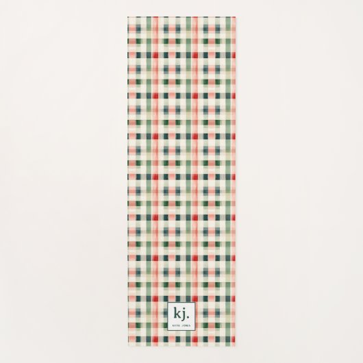 Soft Evergreen Gingham Monogram Yogamatte (Vorderseite)