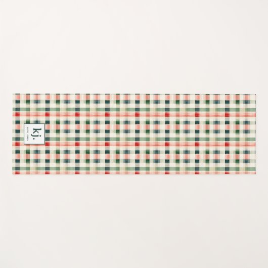 Soft Evergreen Gingham Monogram Yogamatte (Vorderseite (Horizontal))