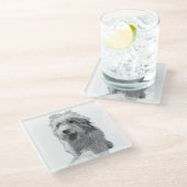 Soft Eyes, Solid Surface – Monochrome Dog Portrait Glasuntersetzer (Schrägansicht)