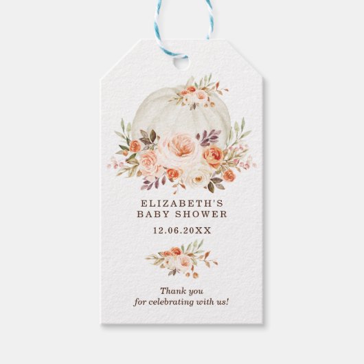 Soft Fall Floral Pumpkin Baby Girl Vielen Dank Geschenkanhänger (Vorderseite)