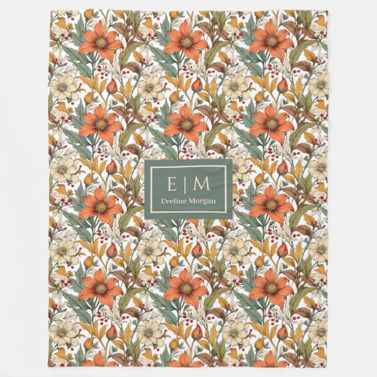 Soft Fall Flowers Olive Green Terracotta Accent Fleecedecke (Vorderseite)