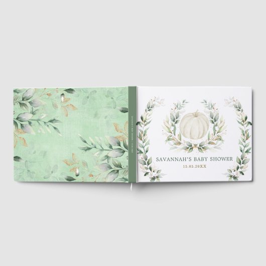 Soft Fall Pumpkin Greenery Gold Neutral Baby Gästebuch (Voll)