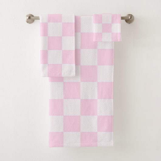 Soft Feminine Pink Gingham Checkered Girl Badhandtuch Set (Insitu)