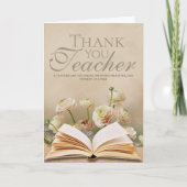 Soft Floral & Book-Themed Teacher Thank You Card Karte (Vorderseite)
