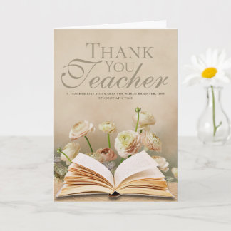 Soft Floral & Book-Themed Teacher Thank You Card Karte