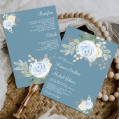 Soft Floral Bouquet Dusty Blue All in One Wedding Einladung
