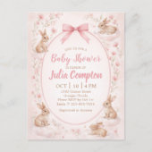 Soft Floral Bunny Baby Shower Invitation  Postkarte (Vorderseite)