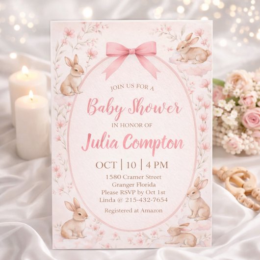Soft Floral Bunny Baby Shower Invitation  Postkarte