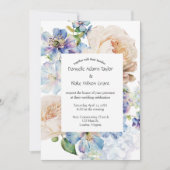 Soft Floral Dusty Blue Elfenbein Foto Hochzeit Einladung (Vorderseite)