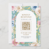 Soft Floral Gold Arch QR Code Minze muslimische Ho Einladung (Rückseite)