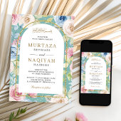 Soft Floral Gold Arch QR Code Minze muslimische Ho Einladung