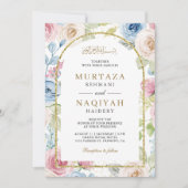 Soft Floral Gold Arch QR Code Muslime Hochzeit Einladung (Vorderseite)