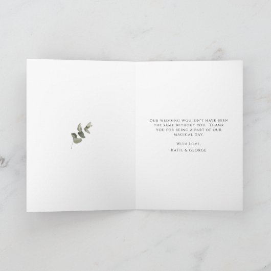 Soft Floral Gold Botanical Foliage Wedding Foto Dankeskarte (Innenseite)