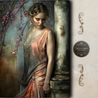 Soft Floral Vintage Woman Decoupage Seidenpapier