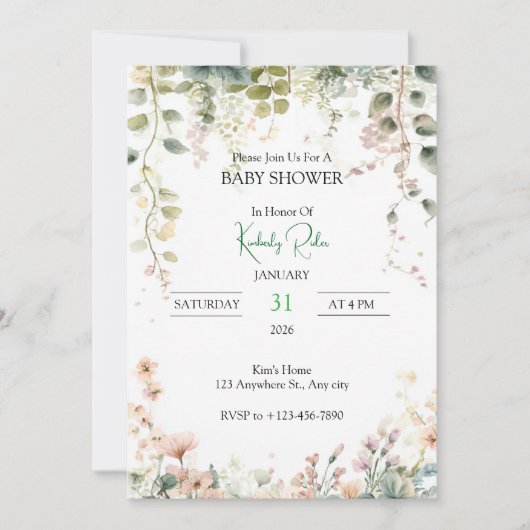 Soft Floral Watercolor Frame Einladung (Vorderseite)