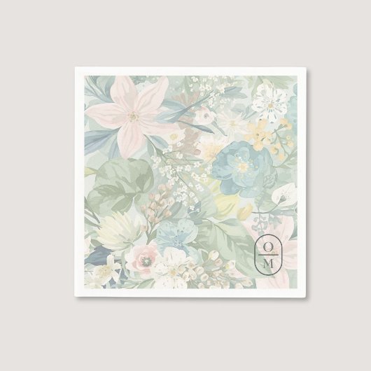 Soft Floral Watercolor Monogram Wedding Serviette