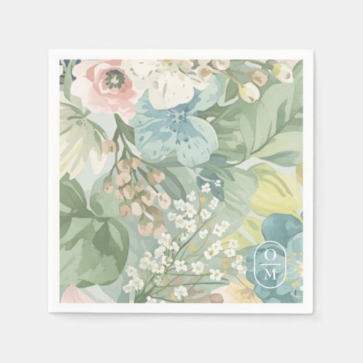 Soft Floral Watercolor Monogram Wedding Serviette (Vorderseite)