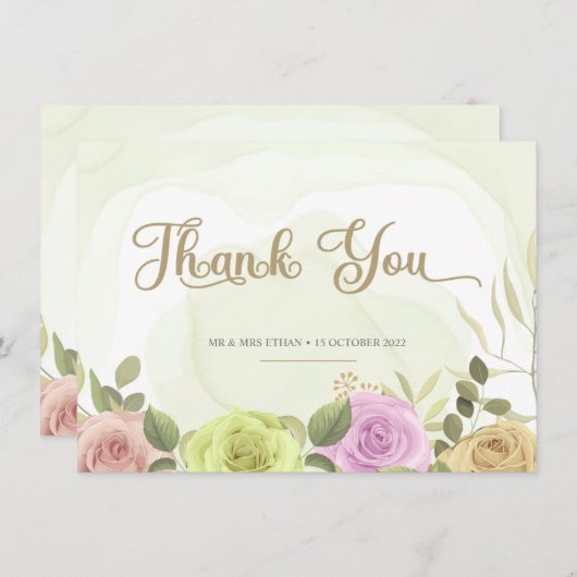 Soft Floral Wedding Einladung Thank You Card (Vorne/Hinten)