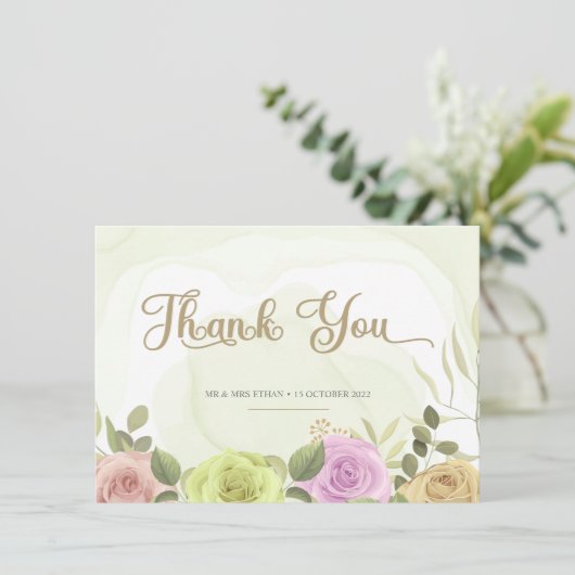 Soft Floral Wedding Einladung Thank You Card (Stehend Vorderseite)
