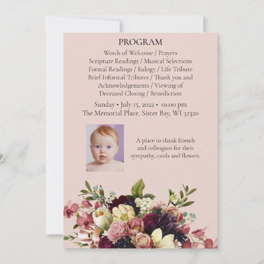 Soft Florals Custom Funerary Memorial Programm (Rückseite)