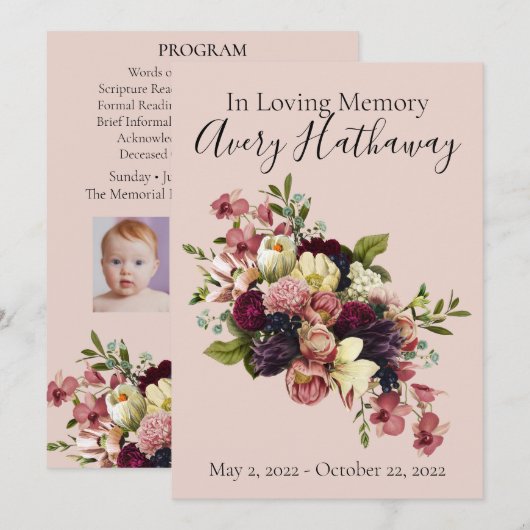 Soft Florals Custom Funerary Memorial Programm (Vorne/Hinten)
