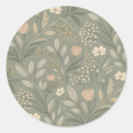 Soft Flowers on Sage Green Earthy Tones Runder Aufkleber