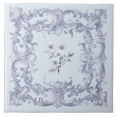 Soft French blue Scrolls mit Blume Fliese (Vorderseite)