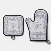Soft French blue Scrolls mit Blume Ofenhandschuh & Topflappen-Set (Vorderseite)