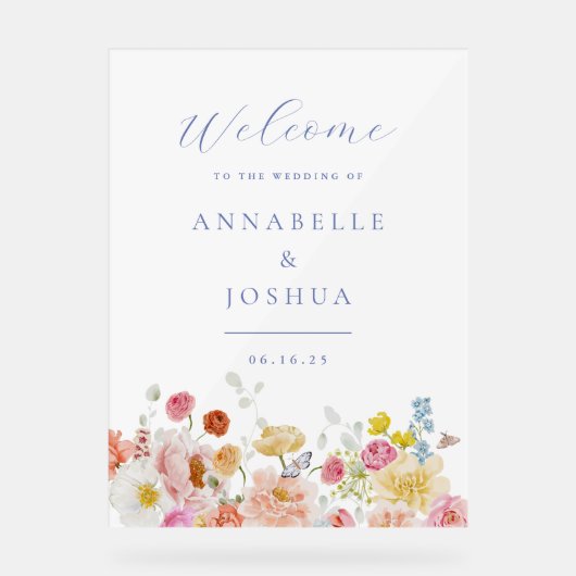 Soft Garden Florals Wedding Acrylschild (Vorderseite)