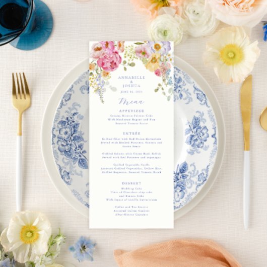 Soft Garden Florals Wedding Menu Menükarte