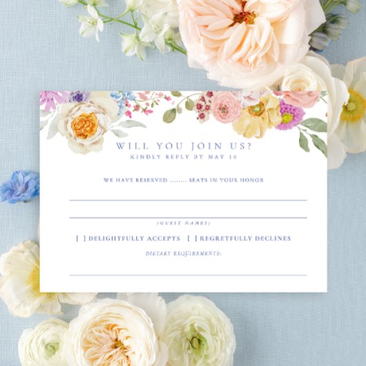 Soft Garden Florals Wedding RSVP Einladung