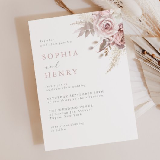 Soft Gentle Blush Floral Wedding Invitation Einladung