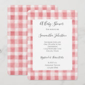 Soft Girly Pink White Plaid Stripes Baby Shower Einladung (Vorne/Hinten)