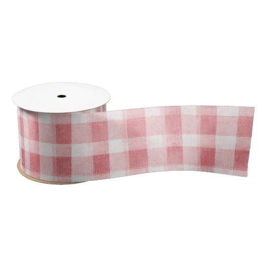 Soft Girly Pink White Plaid Stripes Birthday Satinband (Spule)