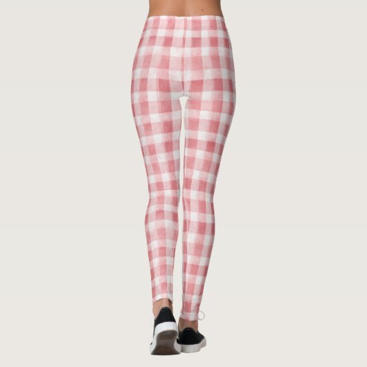 Soft Girly Pink White Plaid Stripes Leggings (Rückseite)