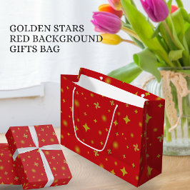 Soft Glow Golden Stars & Floral Petals Pattern Große Geschenktüte