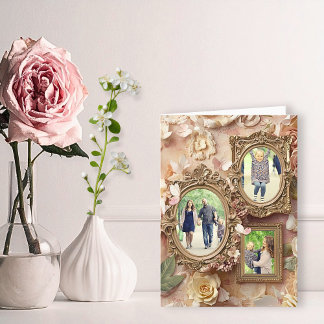 Soft Gold Baroque Floral Memory Frame Collage Feiertagskarte