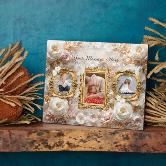 Soft Gold Baroque Floral Photo Frames Collage Fotoplatte (Seite)