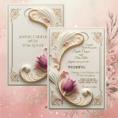 Soft Gold Baroque Grandeur mit Tulip Floral Swirl Einladung