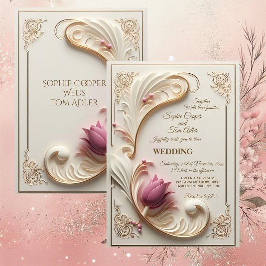 Soft Gold Baroque Grandeur mit Tulip Floral Swirl Einladung