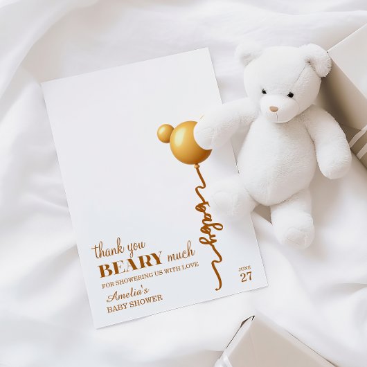 Soft Gold Bear Balloon Beary Thanks Neutral Dankeskarte