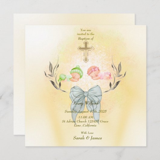 Soft gold cross Taufe Einladung (Vorne/Hinten)