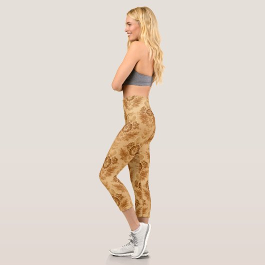 Soft Gold Damask Floral Capri Leggings (Links)
