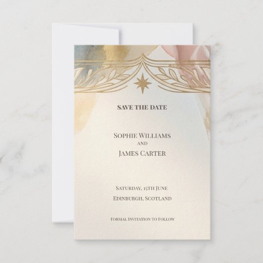 Soft Gold Floral Save The Date (Vorderseite)