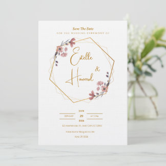Soft Gold & Pink Floral Invite Einladung