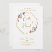 Soft Gold & Pink Floral Invite Einladung (Vorne/Hinten)