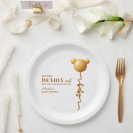 Soft Gold Teddy Balloon Bearly Wait Neutral Pappteller