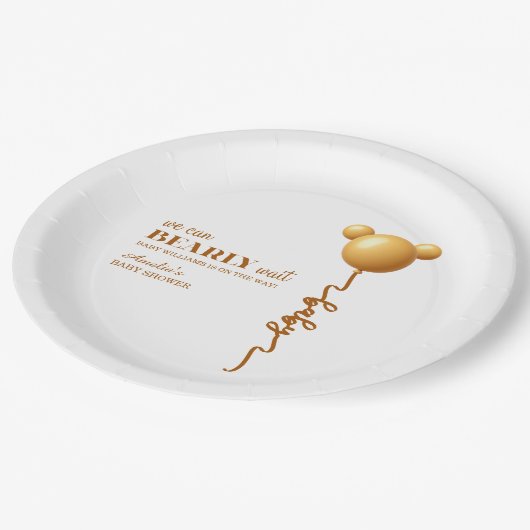 Soft Gold Teddy Balloon Bearly Wait Neutral Pappteller (Schrägansicht)