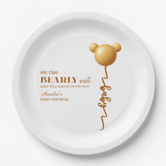 Soft Gold Teddy Balloon Bearly Wait Neutral Pappteller (Vorderseite)